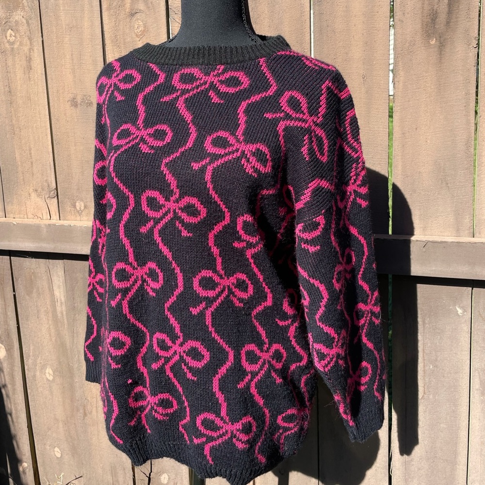 Vintage Ballerina Bow Sweater, Pink and Black Bow Pattern